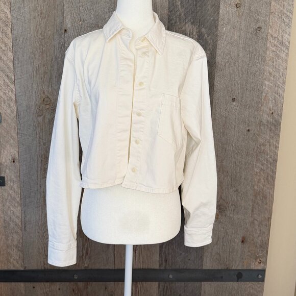 Boxy Shirt Crop Button Up Long Sleeve Top - Picture 1 of 8